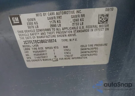 2011 GMC Terrain Sle-2 z USA, uszkodzony, nr VIN 2CTFLTEC3B6218874